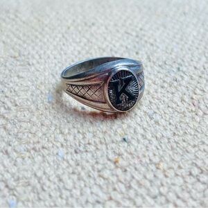 VTG 1950s 525 Sterling Silver ‘K’ Signet Ring with Black Detailing